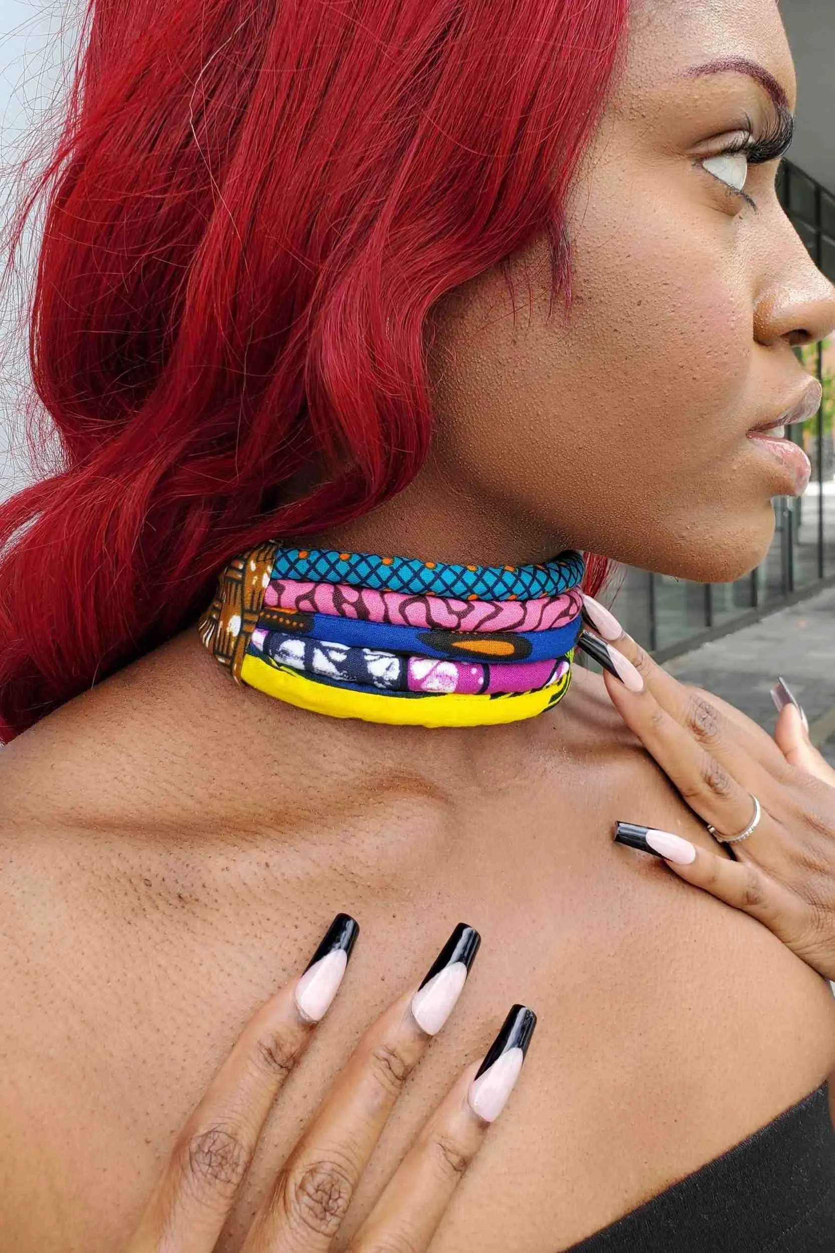 African Print Layered Choker Necklace (5-Layers)