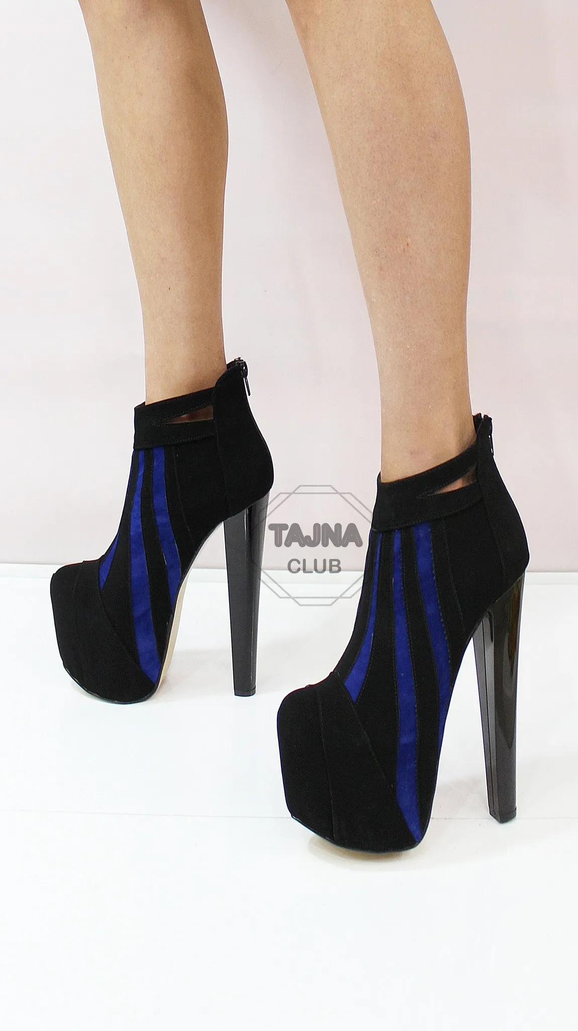 Black Blue Stripe Platform Booties