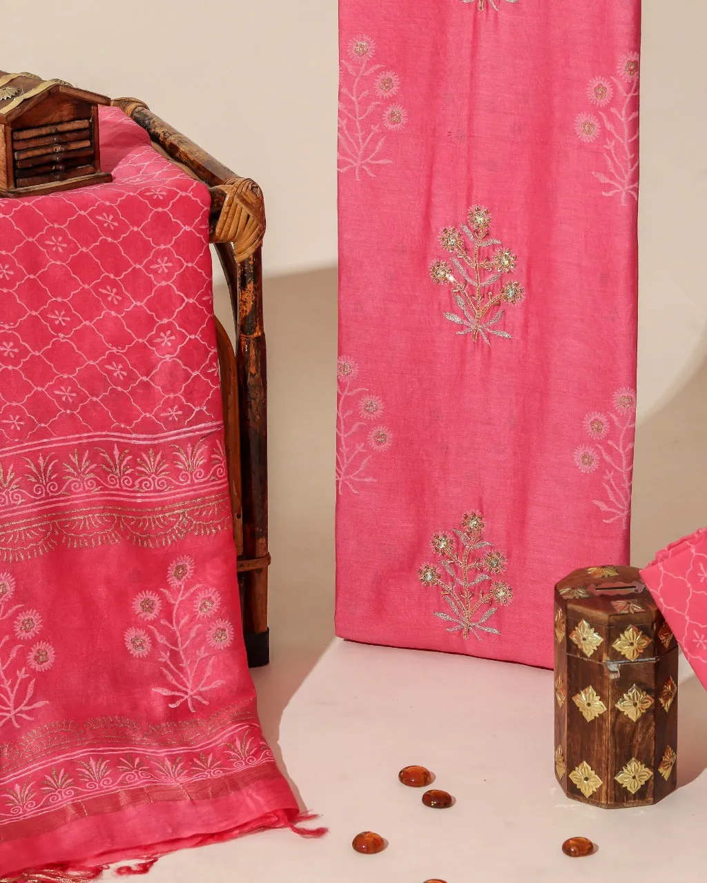 Buta Print Chanderi Silk Suit Set (GOTA392)