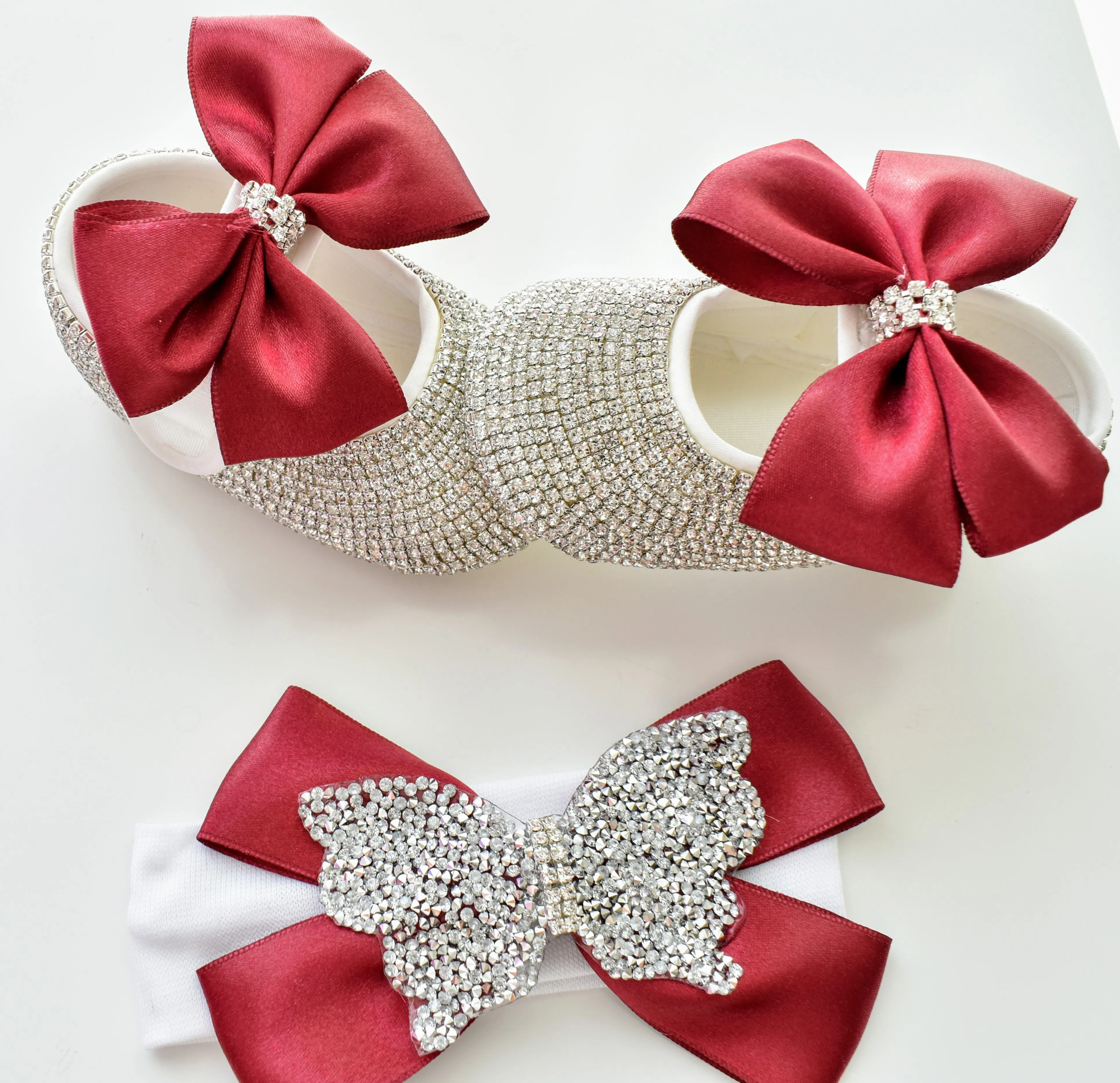 Butterfly Satin Bow Baby Girl Swarovski Shoes