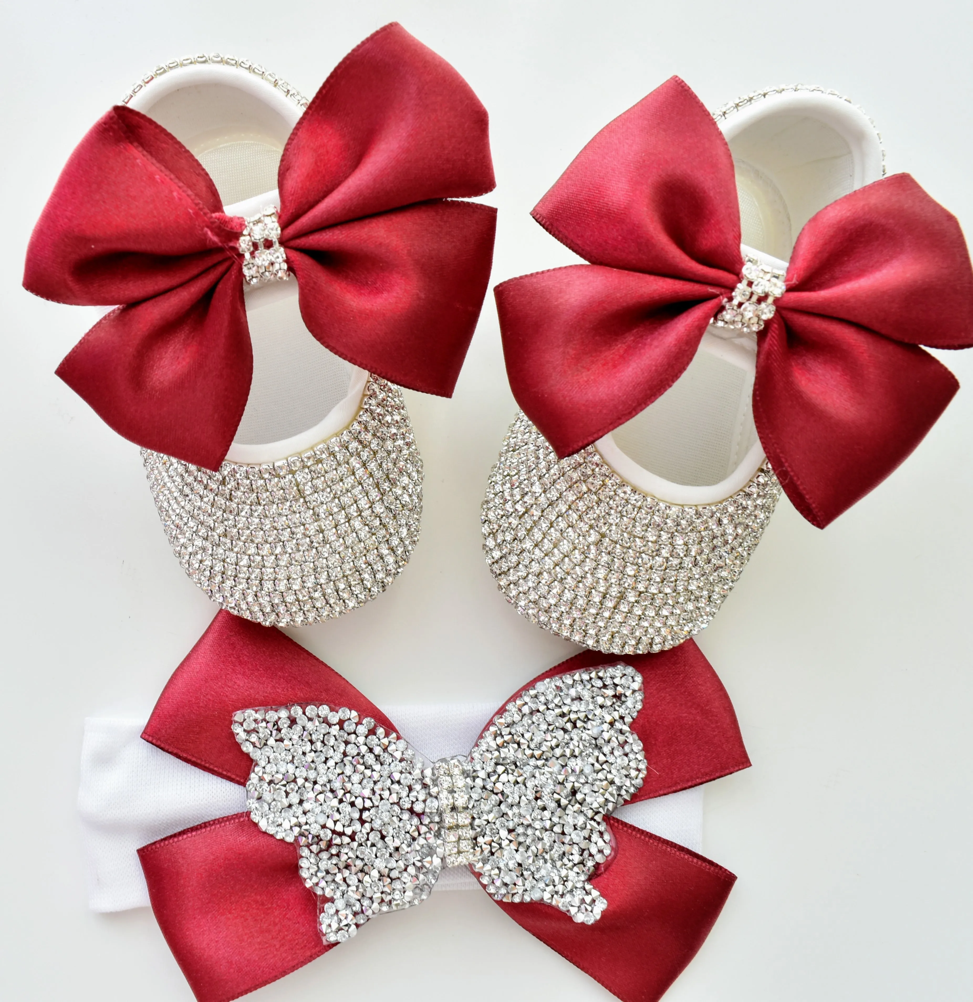 Butterfly Satin Bow Baby Girl Swarovski Shoes