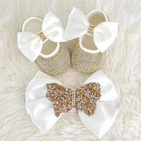 Butterfly Satin Bow Baby Girl Swarovski Shoes