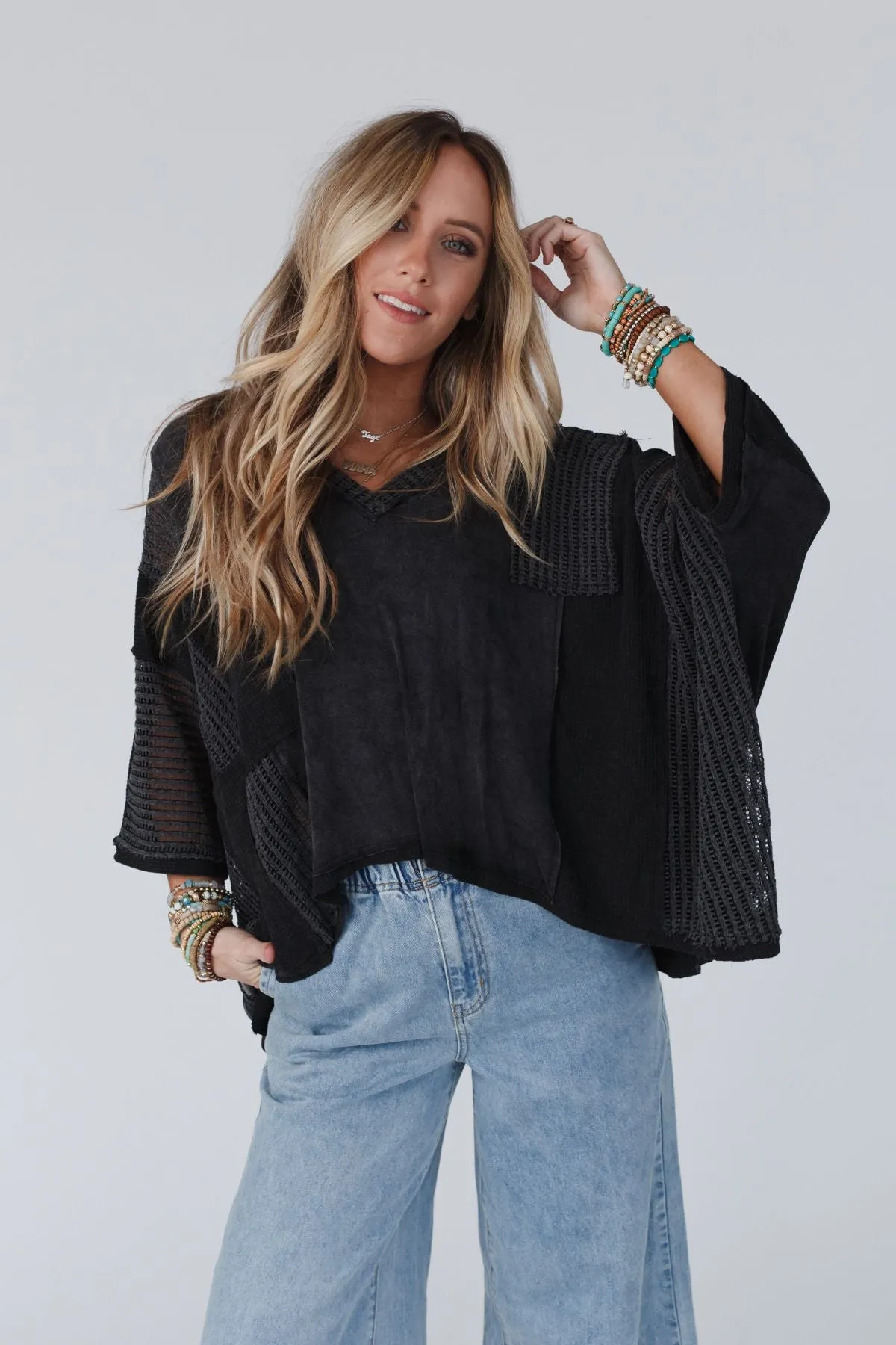 City Drifter Oversized Contrast Top - Black