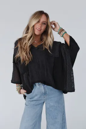 City Drifter Oversized Contrast Top - Black