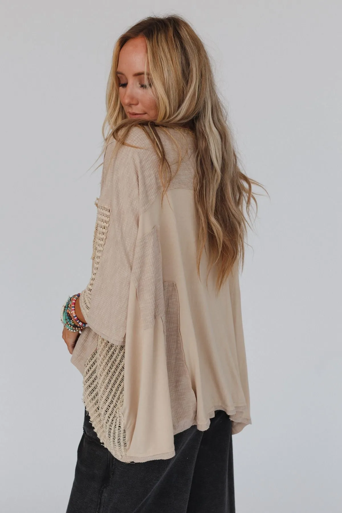 City Drifter Oversized Contrast Top - Taupe