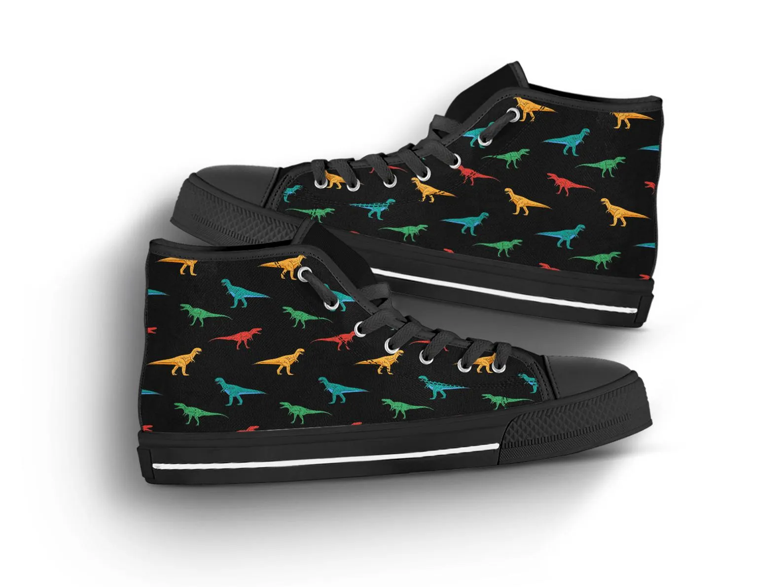 Colorful Dinosaur Shoes Dinosaur Sneakers Cute Shoes Dinosaur Lover Gifts Custom High Top Converse Style Sneakers For Adults Women & Men