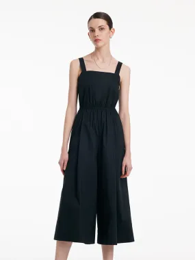 Cotton Strap Gathered Waist Jumpsuit With Detachable Bra Pads