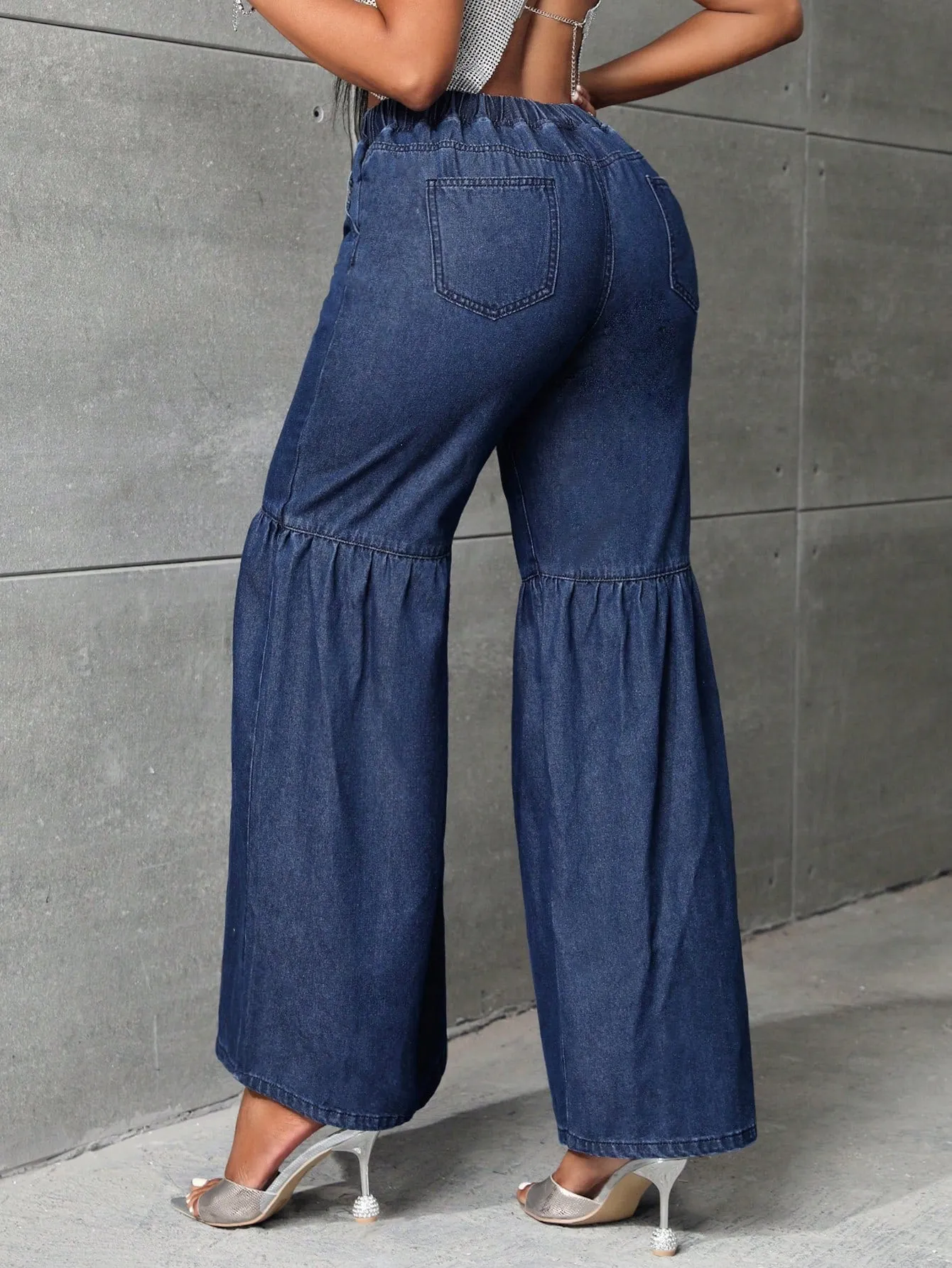 Drawstring Waist Wide Leg Jeans