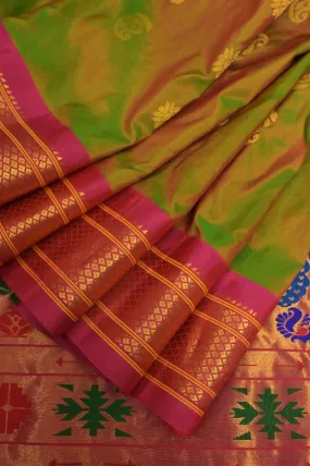 Dual Tone Green and Magenta Color Pure Maharani Paithani Silk Saree