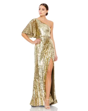 Embellished Cap Sleeve Cowl Neck Trumpet Gown