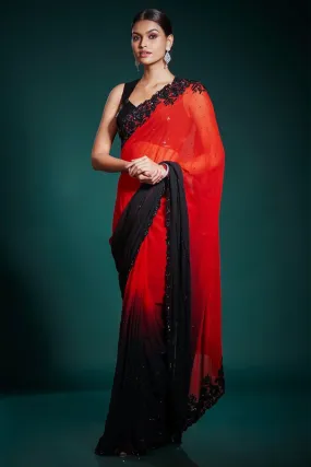 Embroidery Party wear Sequins Black Women Saree