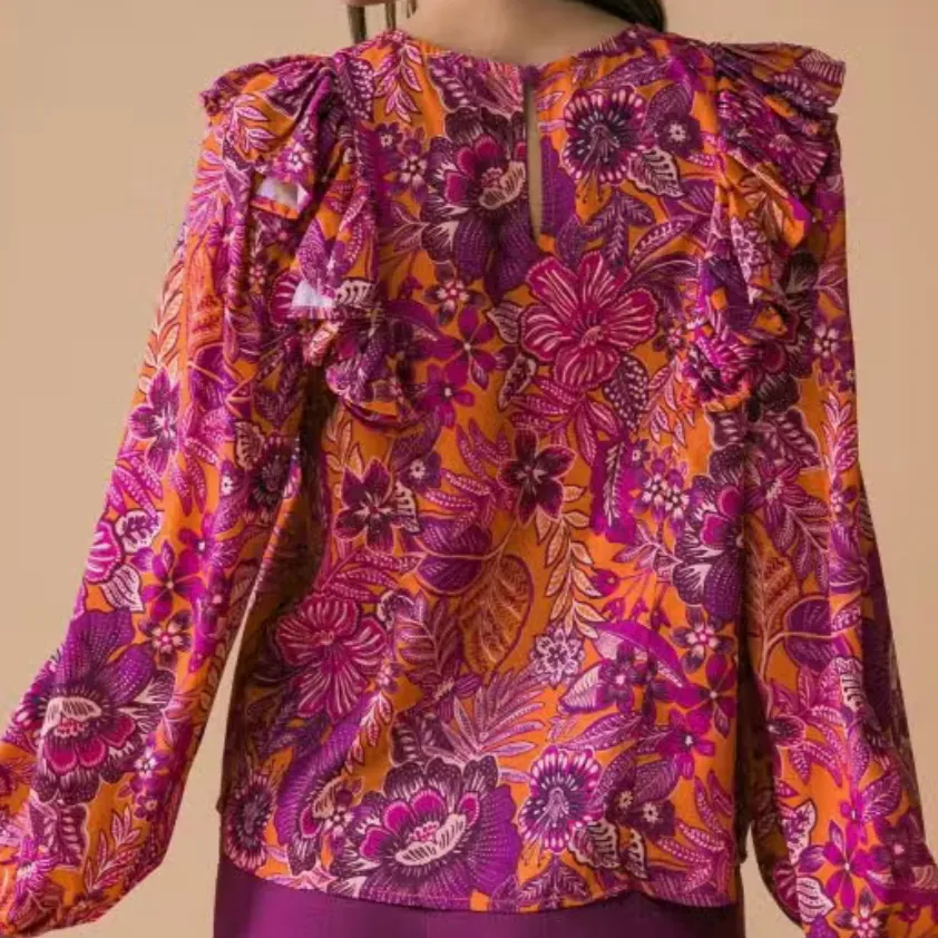 Floral Marvels Magenta Ruffled Printed Blouse