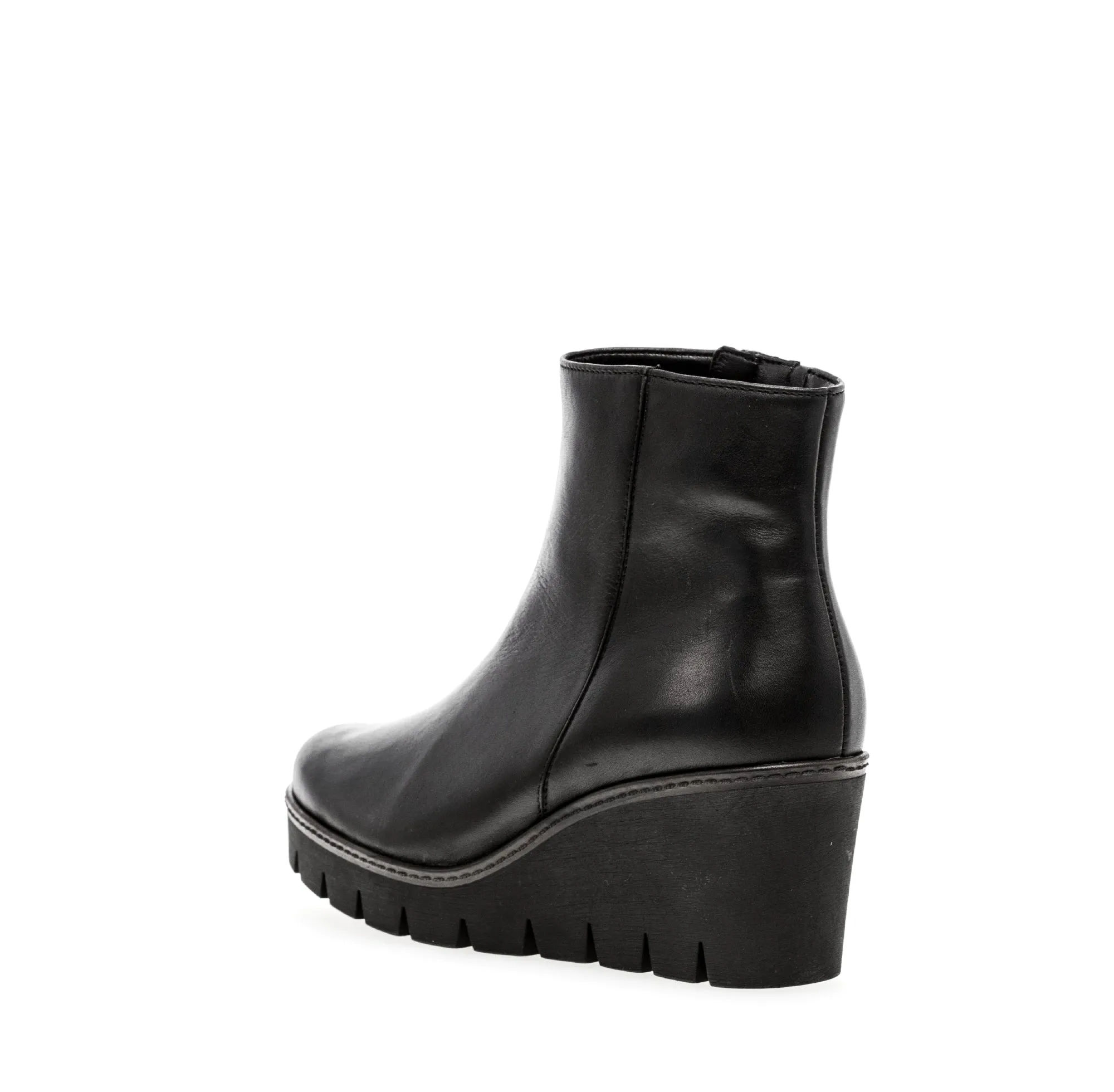 GABOR Black Leather Ankle Boot on Platform Wedge 78027