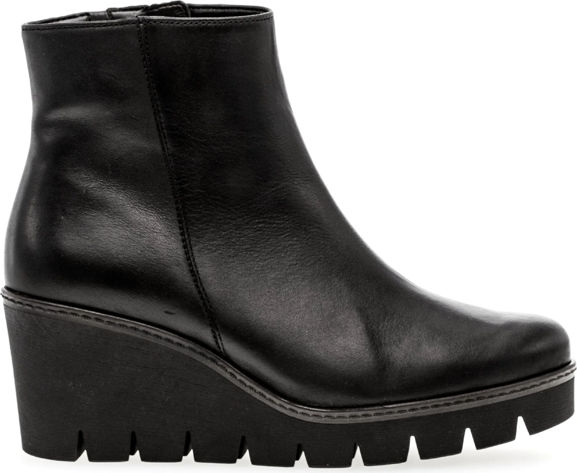 GABOR Black Leather Ankle Boot on Platform Wedge 78027