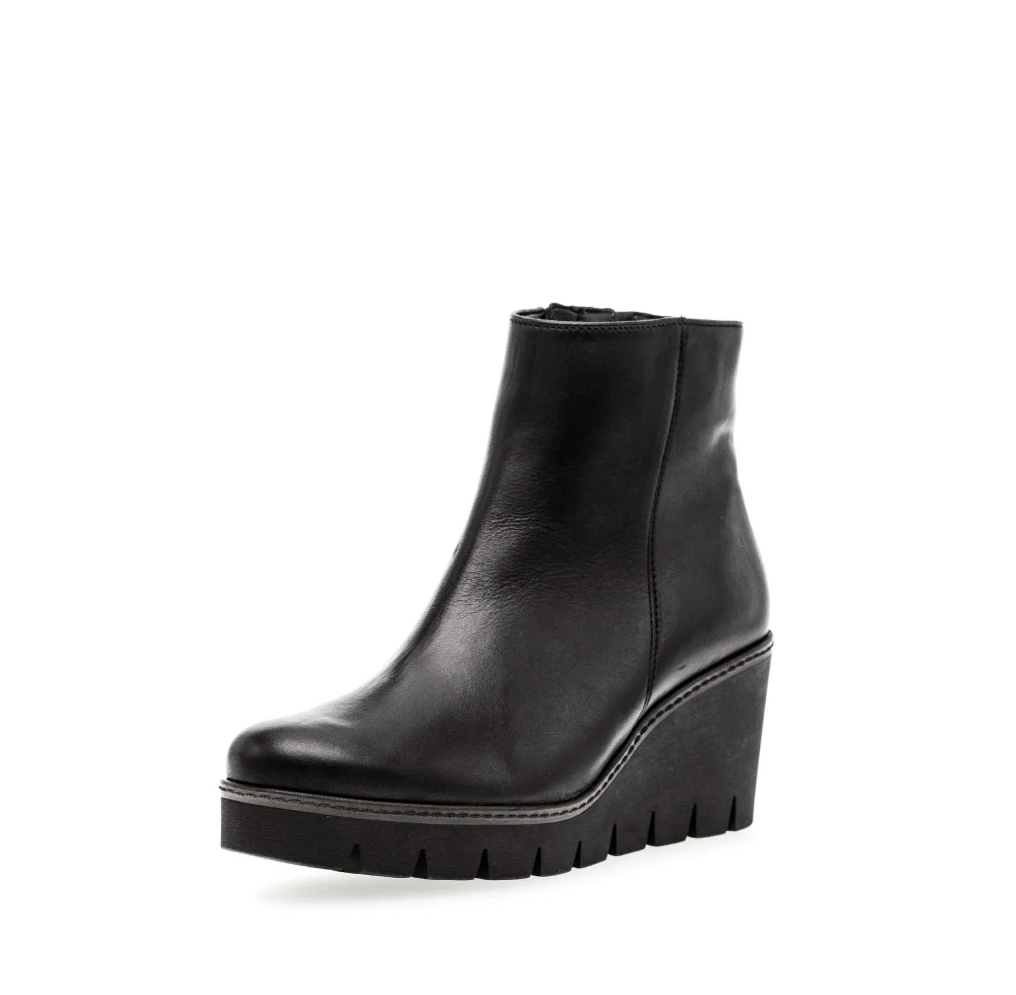 GABOR Black Leather Ankle Boot on Platform Wedge 78027