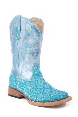 Girl's Roper Turquoise Floral Western Square Toe Boot