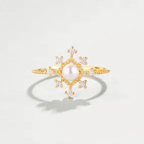 Gold Snowflake Pearl Ring