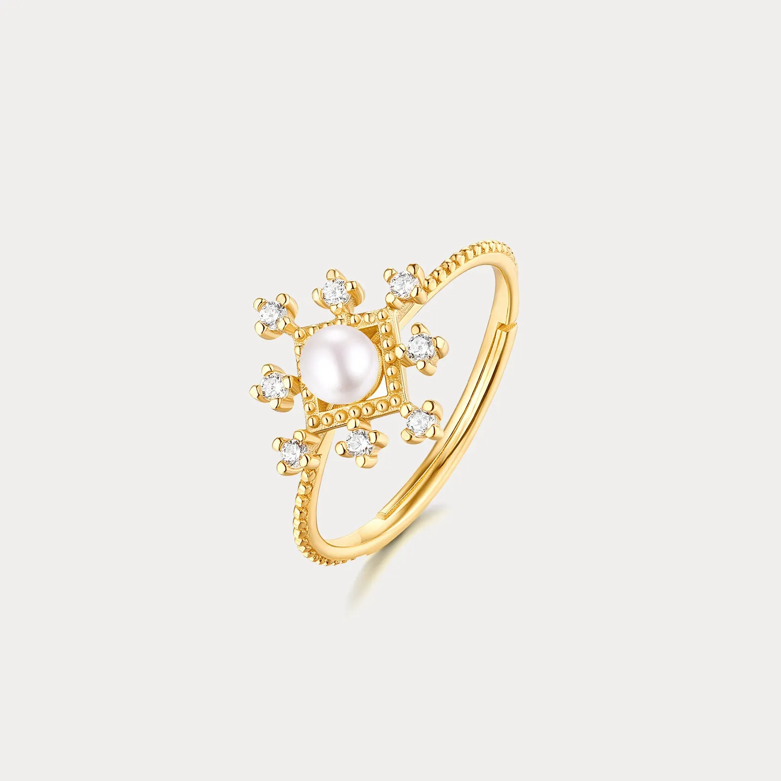 Gold Snowflake Pearl Ring