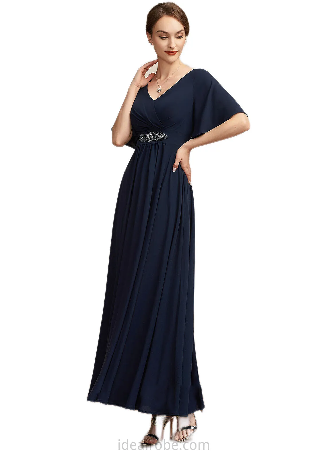 Hadassah A-Line V-neck Ankle-Length Mother of the Bride Dress With Ruffle STK126P0014742