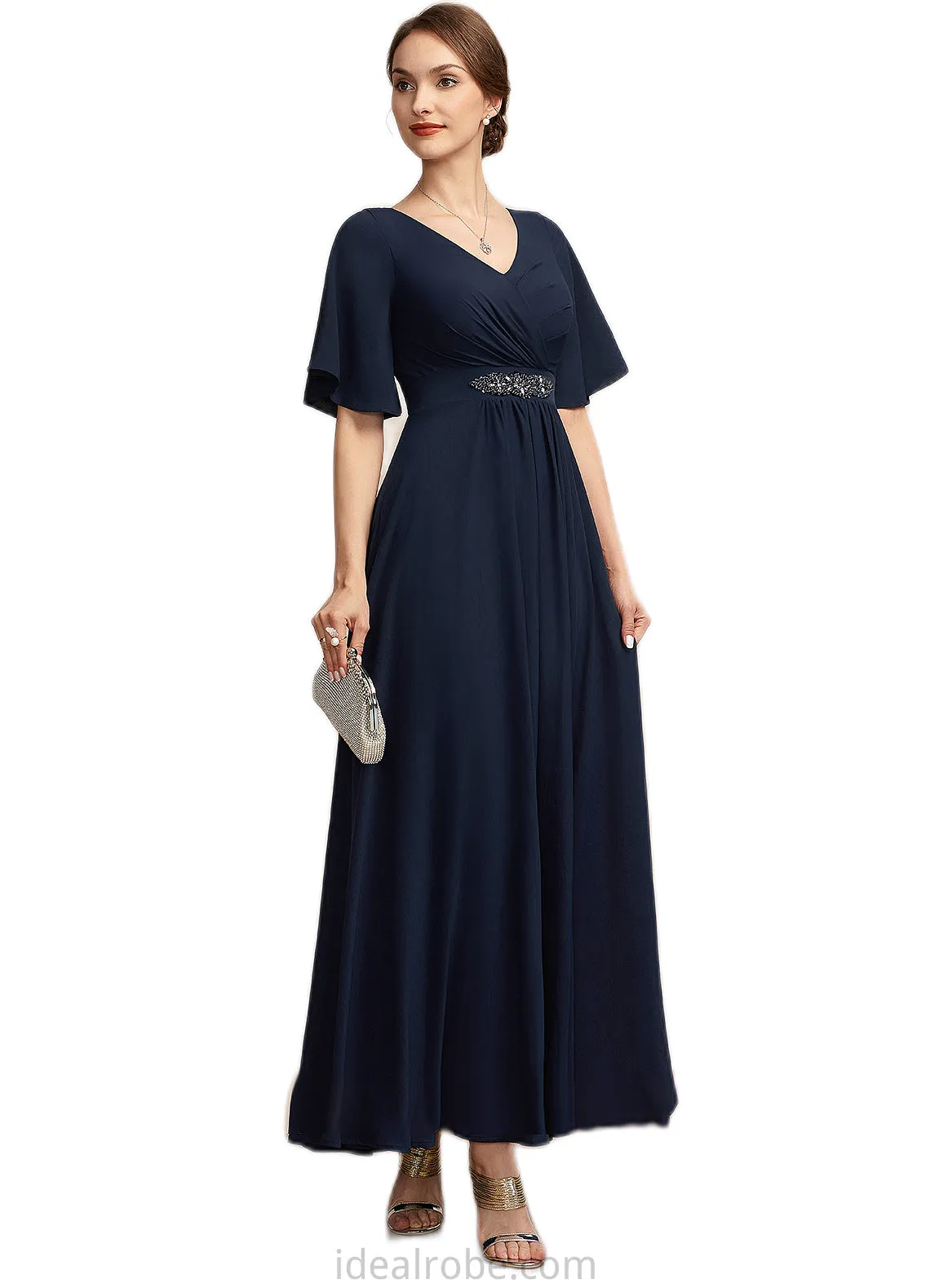 Hadassah A-Line V-neck Ankle-Length Mother of the Bride Dress With Ruffle STK126P0014742