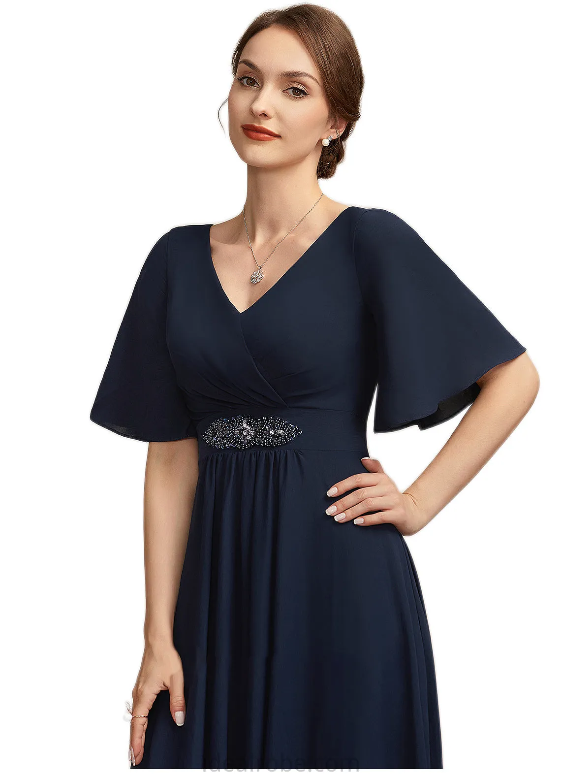 Hadassah A-Line V-neck Ankle-Length Mother of the Bride Dress With Ruffle STK126P0014742