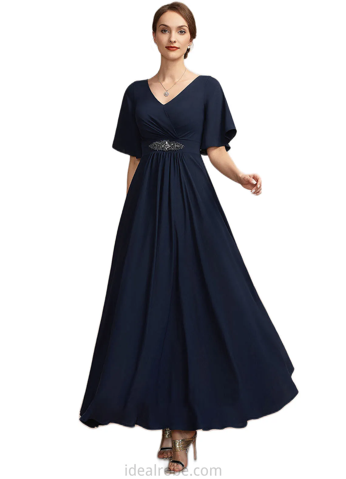 Hadassah A-Line V-neck Ankle-Length Mother of the Bride Dress With Ruffle STK126P0014742