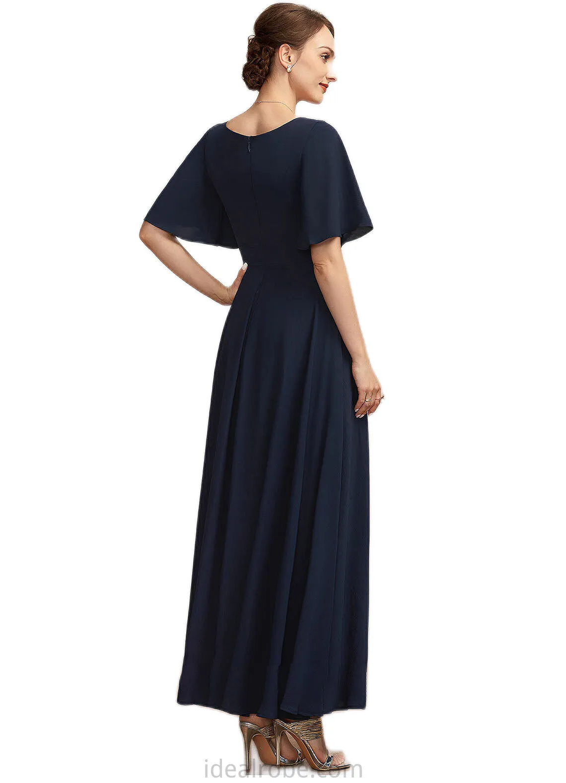 Hadassah A-Line V-neck Ankle-Length Mother of the Bride Dress With Ruffle STK126P0014742