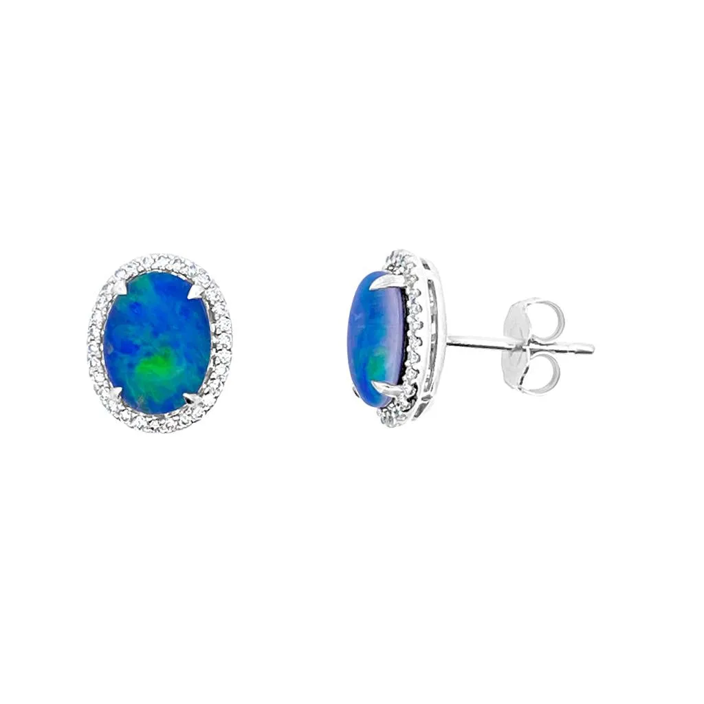 Irisa by Martin Binder Oval Opal & Diamond Halo Stud Earrings