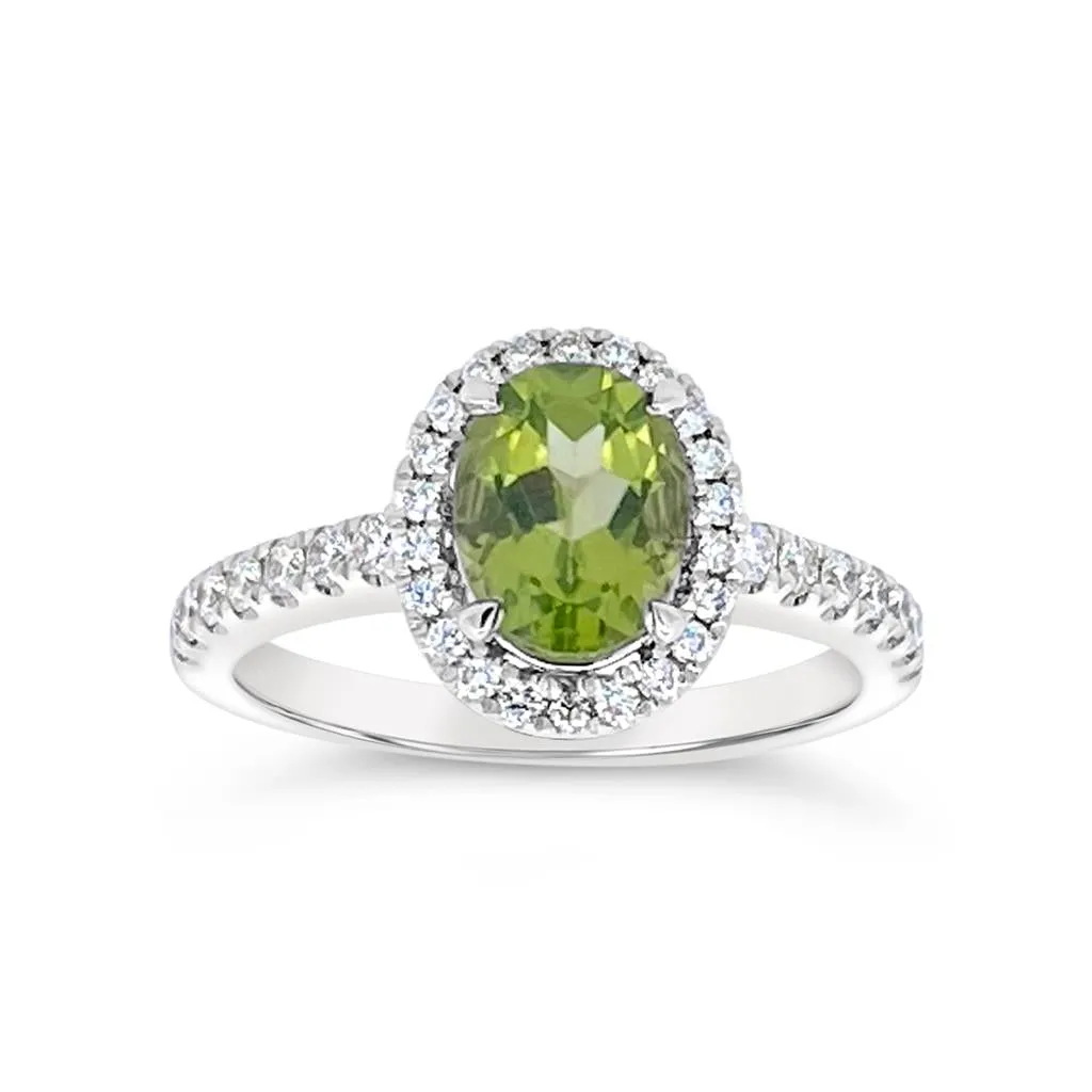 Irisa by Martin Binder Oval Peridot & Diamond Halo Ring