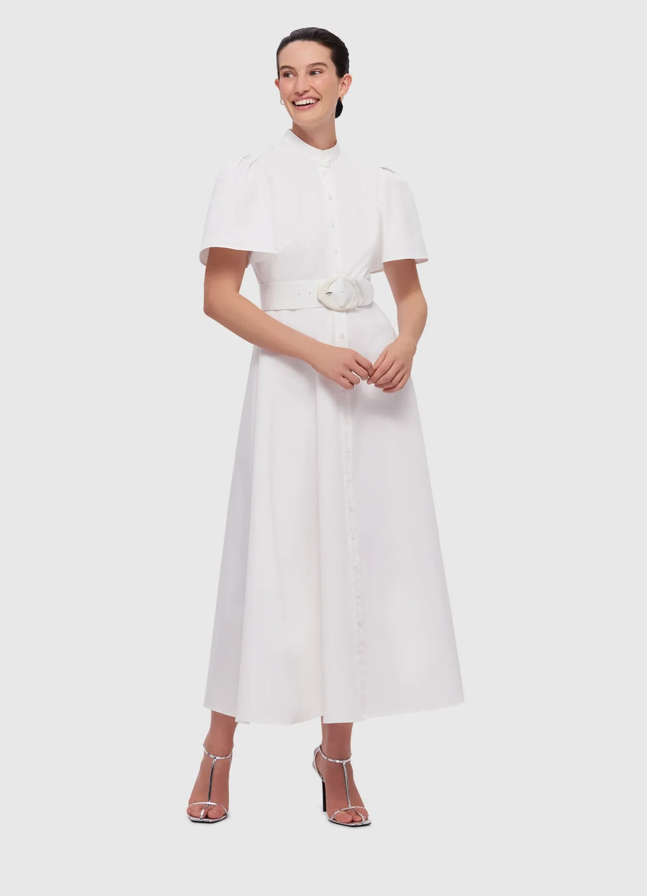 LEO LIN Bianca Short Sleeve Midi Dress - Snow