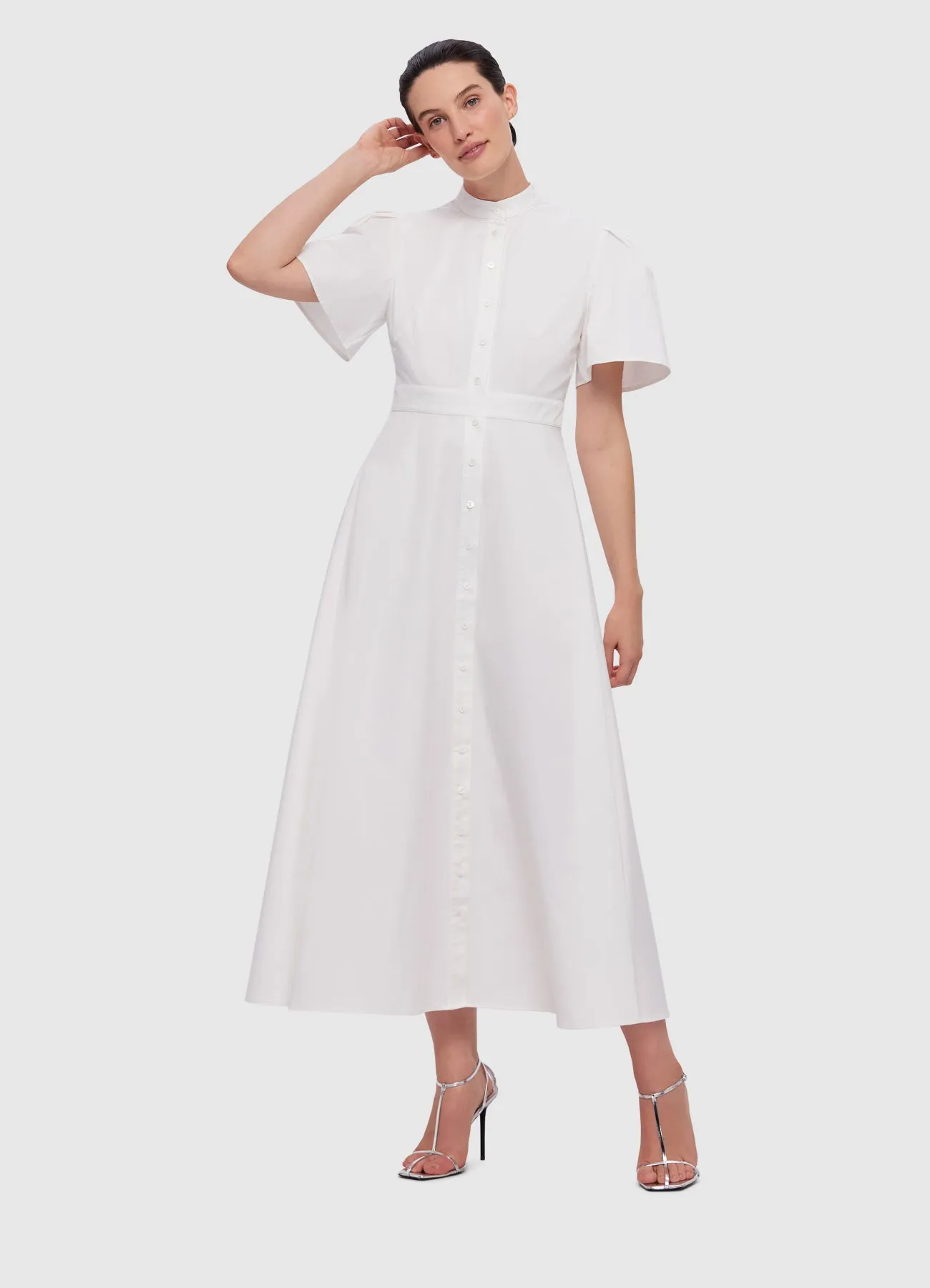 LEO LIN Bianca Short Sleeve Midi Dress - Snow