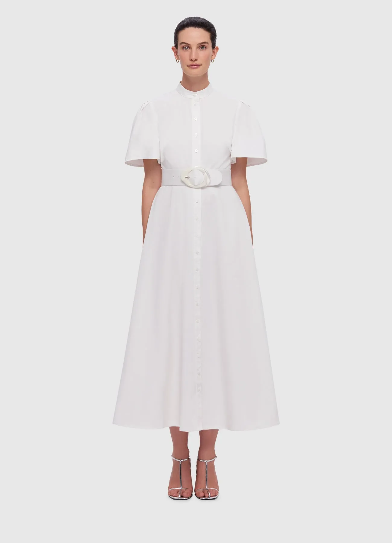 LEO LIN Bianca Short Sleeve Midi Dress - Snow