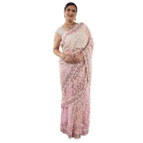 Lightweight Parsi Work Sari  - Mauve