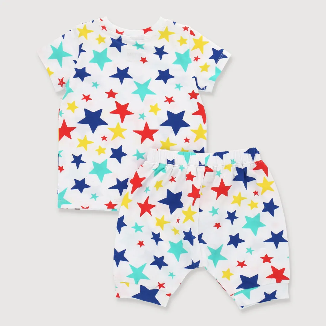 Little Explorer Baby Boy T-Shirt & 3/4 Bottom Set (Rainbow Stars)