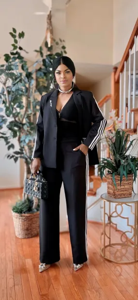 NOT YOUR AVERAGE STRIPE PANT SUIT SET(BLACK)