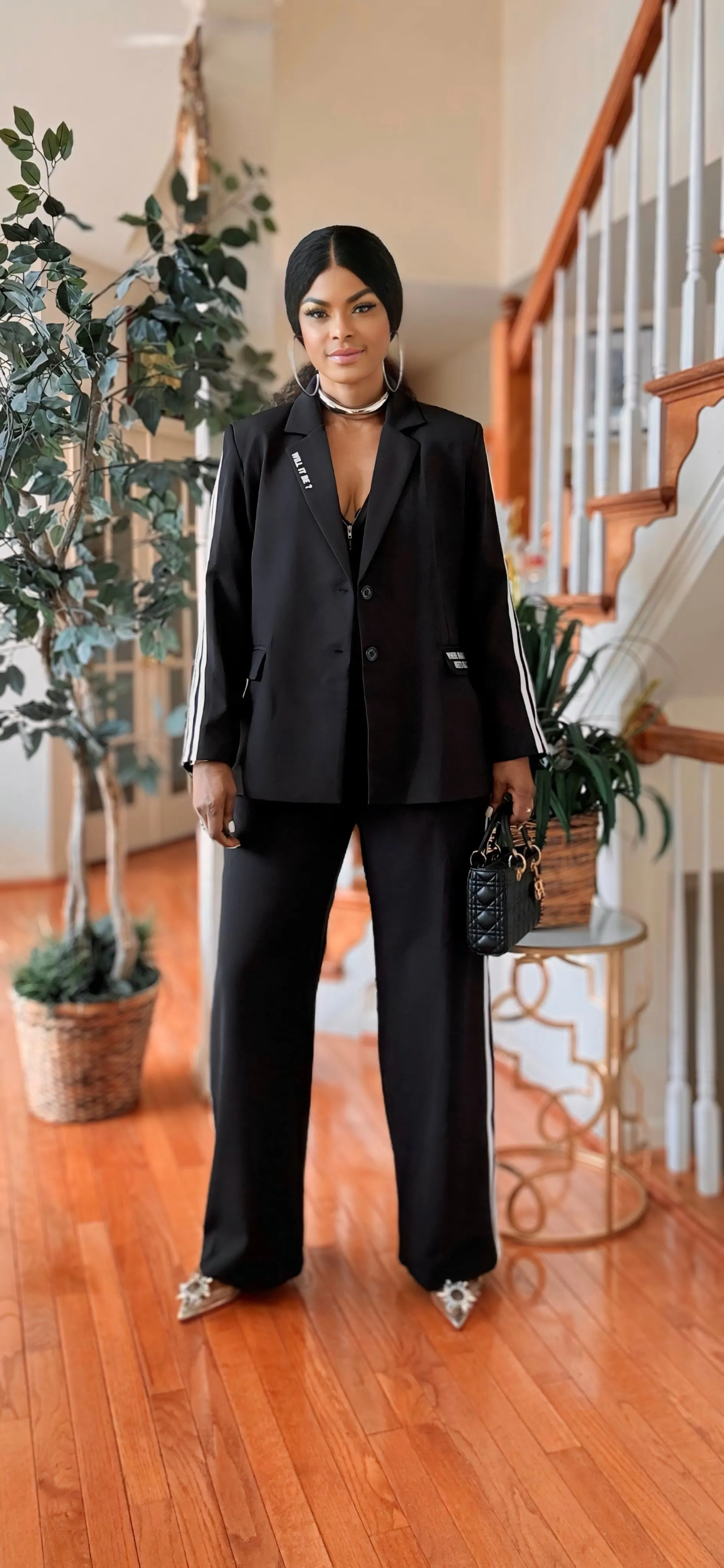 NOT YOUR AVERAGE STRIPE PANT SUIT SET(BLACK)