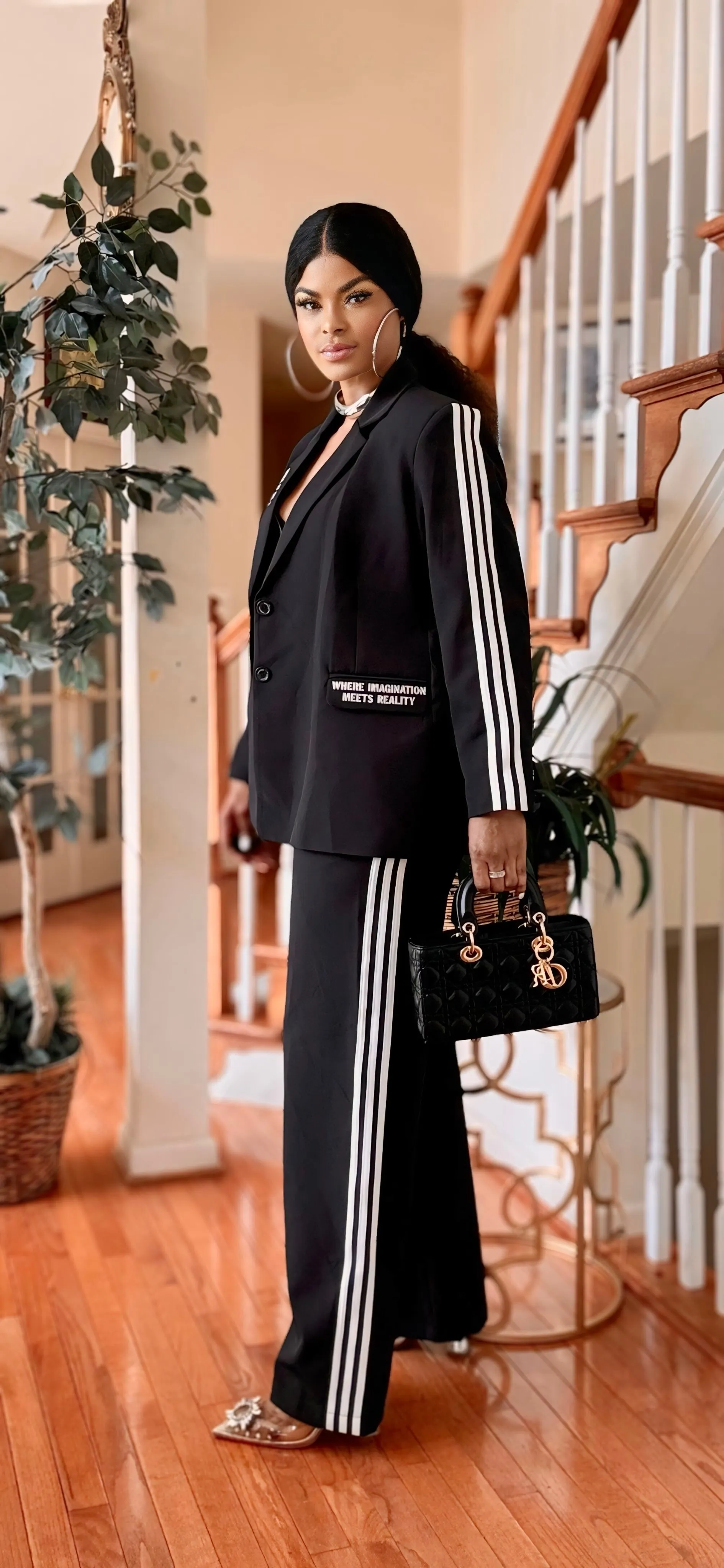 NOT YOUR AVERAGE STRIPE PANT SUIT SET(BLACK)