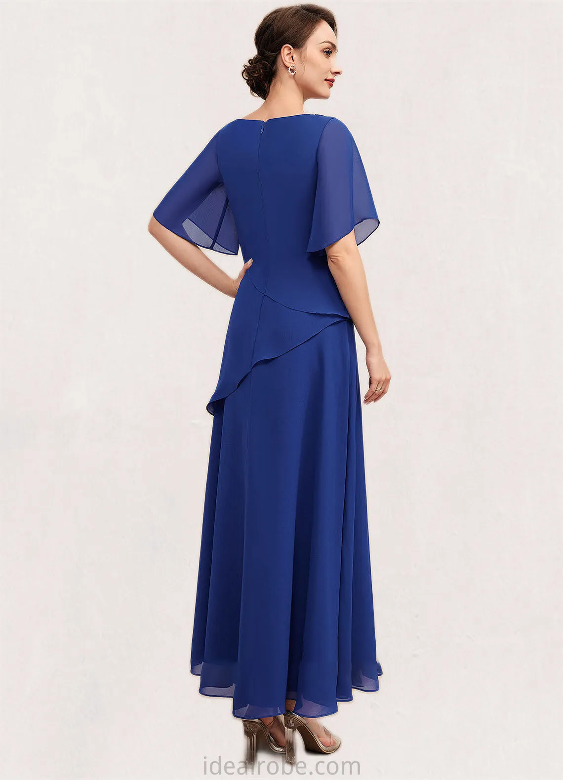 Nyasia A-Line Scoop Neck Ankle-Length Chiffon Mother of the Bride Dress With Beading STK126P0014544