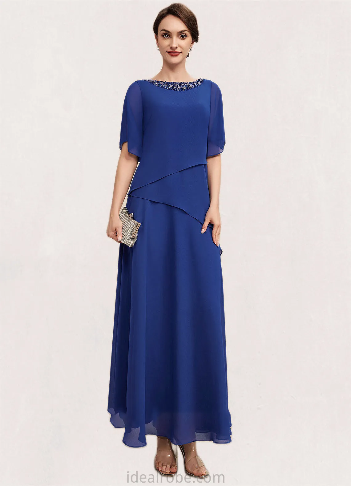 Nyasia A-Line Scoop Neck Ankle-Length Chiffon Mother of the Bride Dress With Beading STK126P0014544