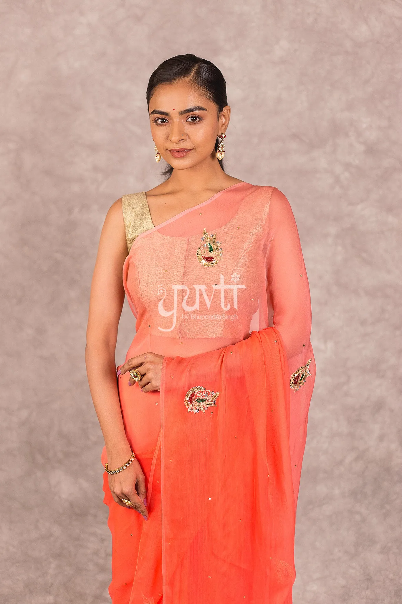 Peach Chiffon Saree