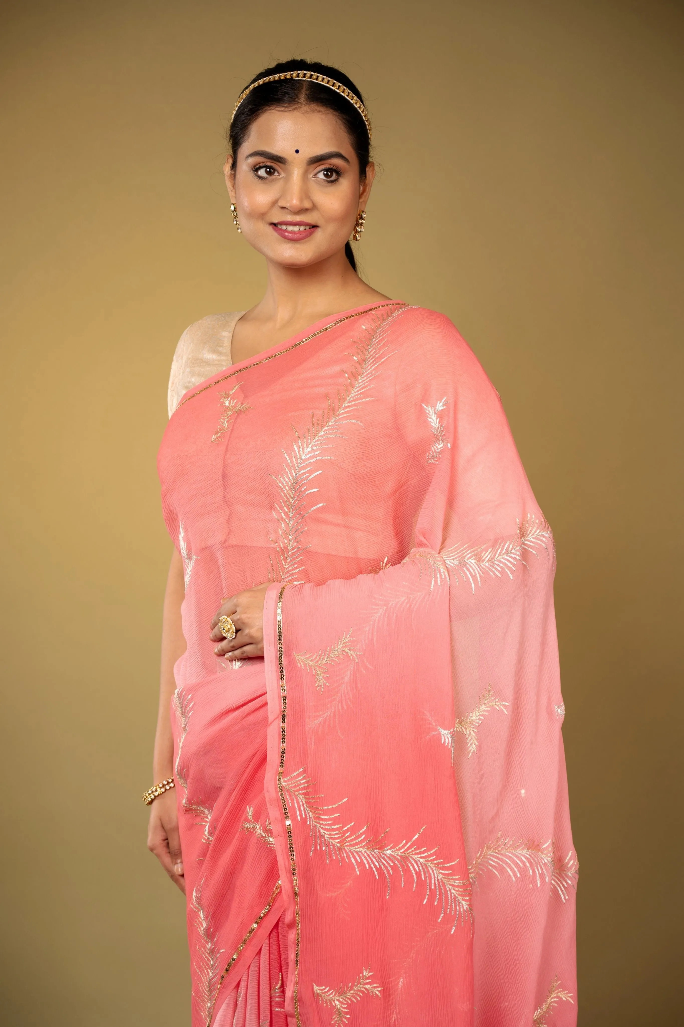 Peach Chiffon Saree