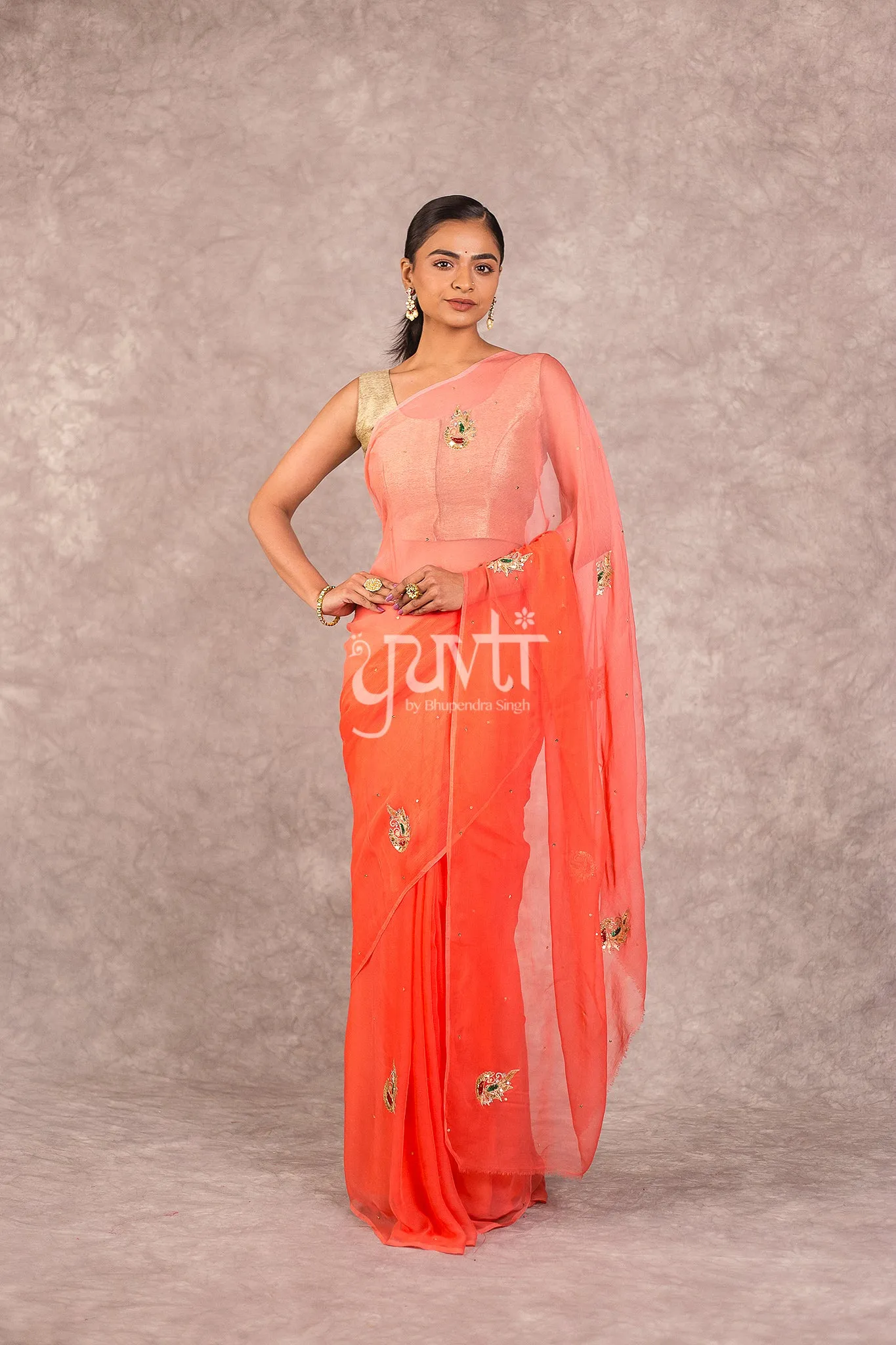 Peach Chiffon Saree