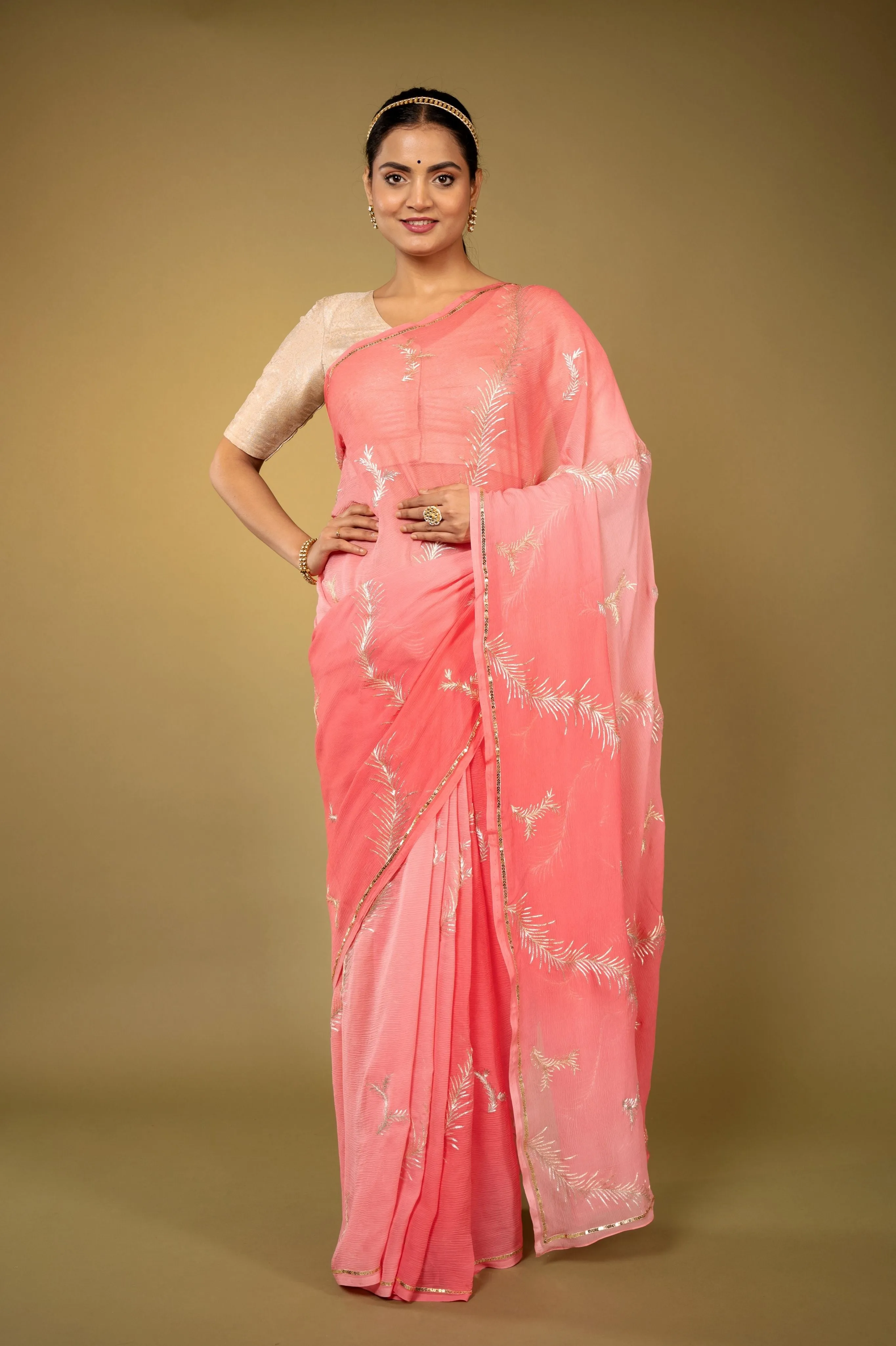 Peach Chiffon Saree