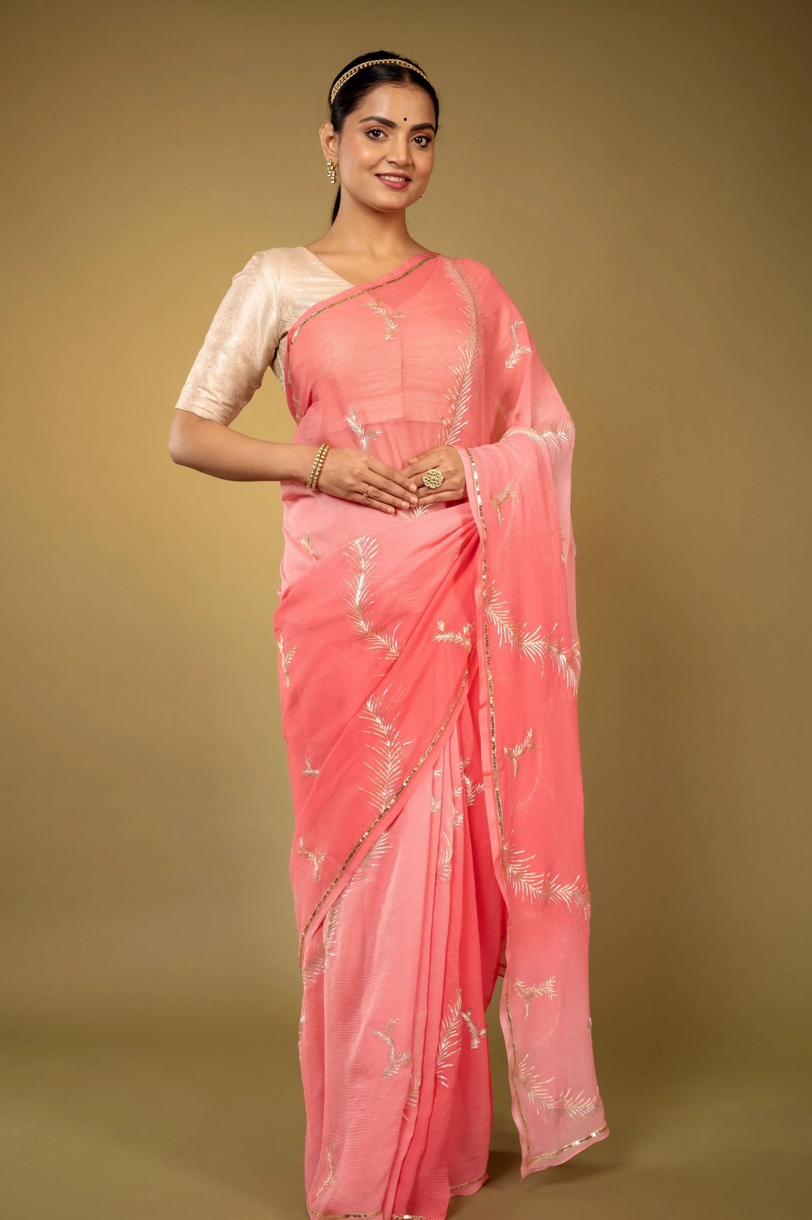 Peach Chiffon Saree