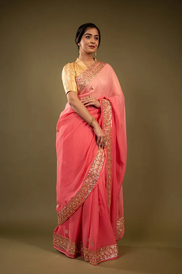 Pure Chiffon Gotapatti Work Saree