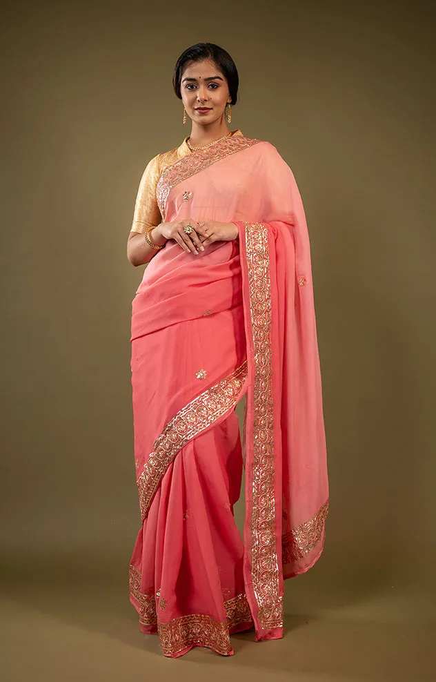 Pure Chiffon Gotapatti Work Saree