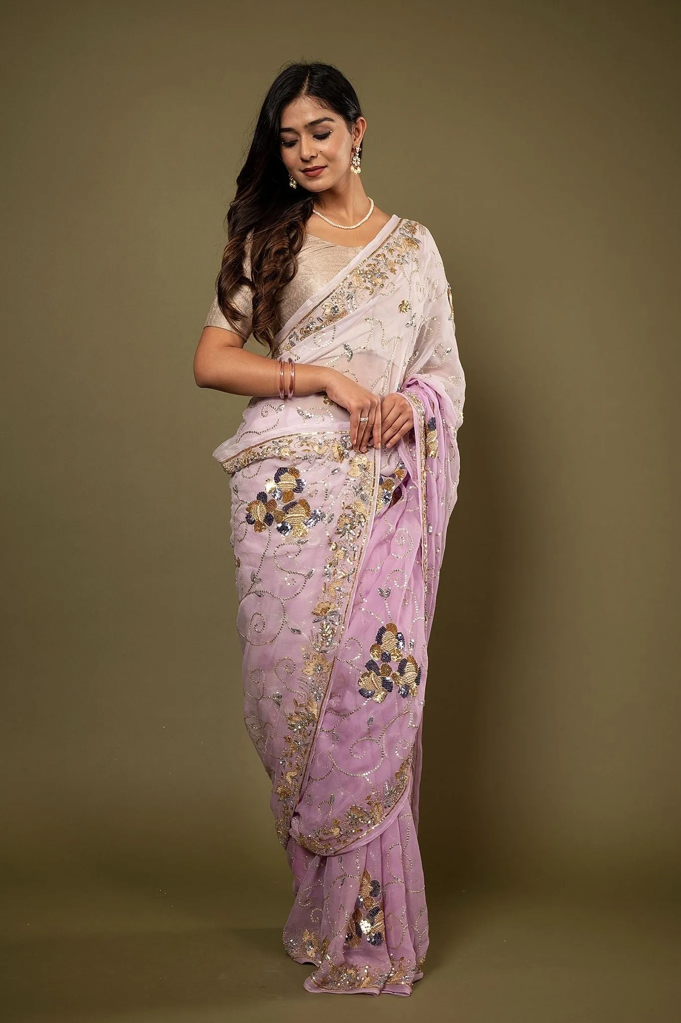 Pure Chiffon Kardhana Work Saree