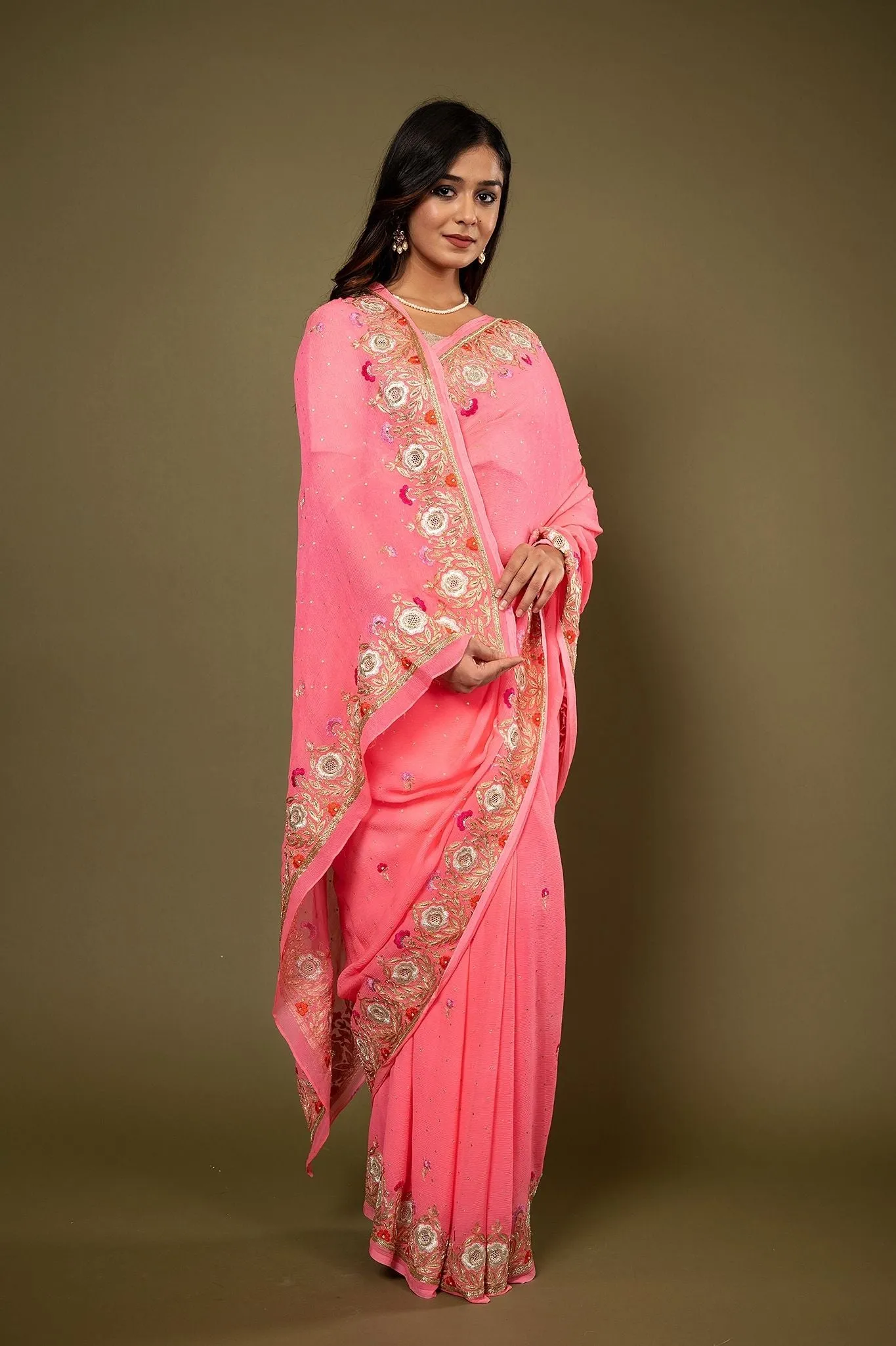 Pure Chiffon Resham Work Saree