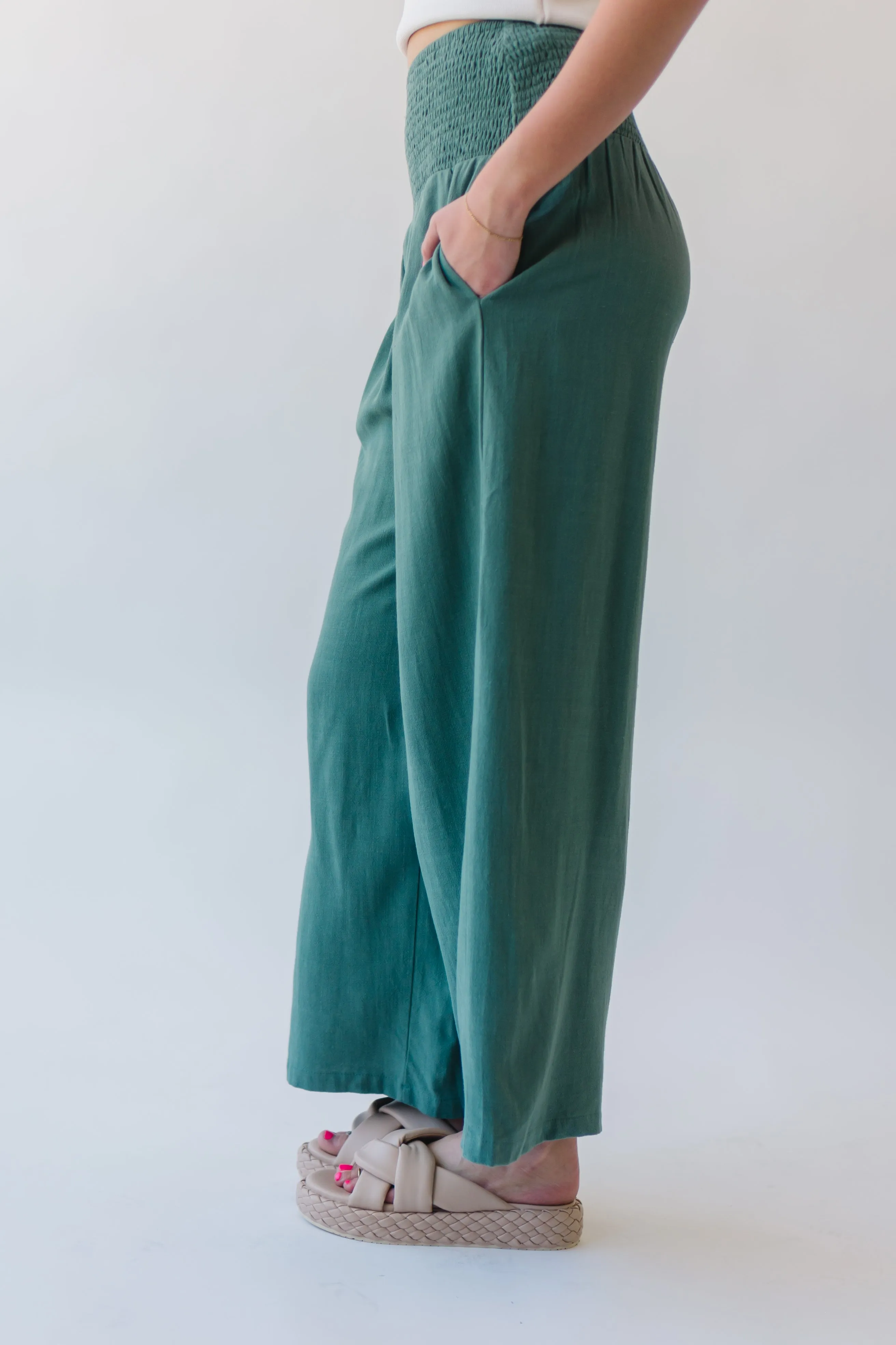 The Leawood Smocked Detail Pant in Sage Linen