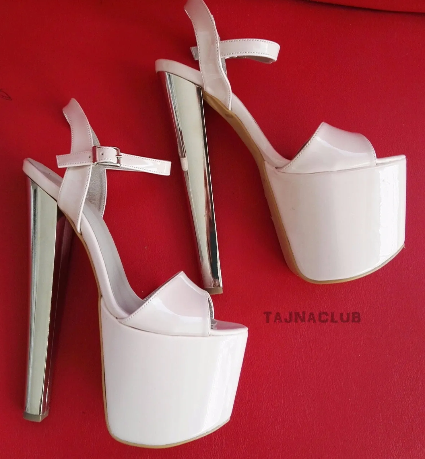 White Ankle Strap Metallic  High Heels